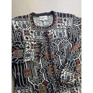 Intiwara Alpaca Cardigan Sweater Womens Large Knit Button Up‎ Geometric Bolivia